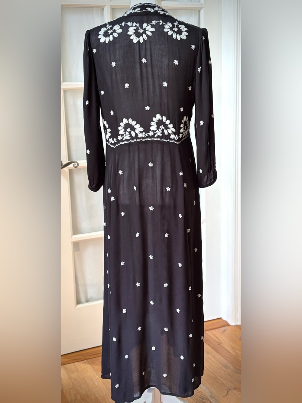 Free People Embroidered Black Boho Peasant Maxi Dress Sheer Size S - Picture 6 of 11